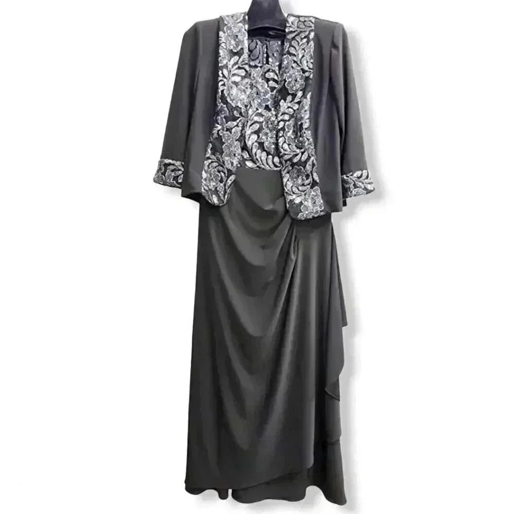 Le Bos Women's Metallic Embroidered Drape Layered Dress, Black/Silver, 12